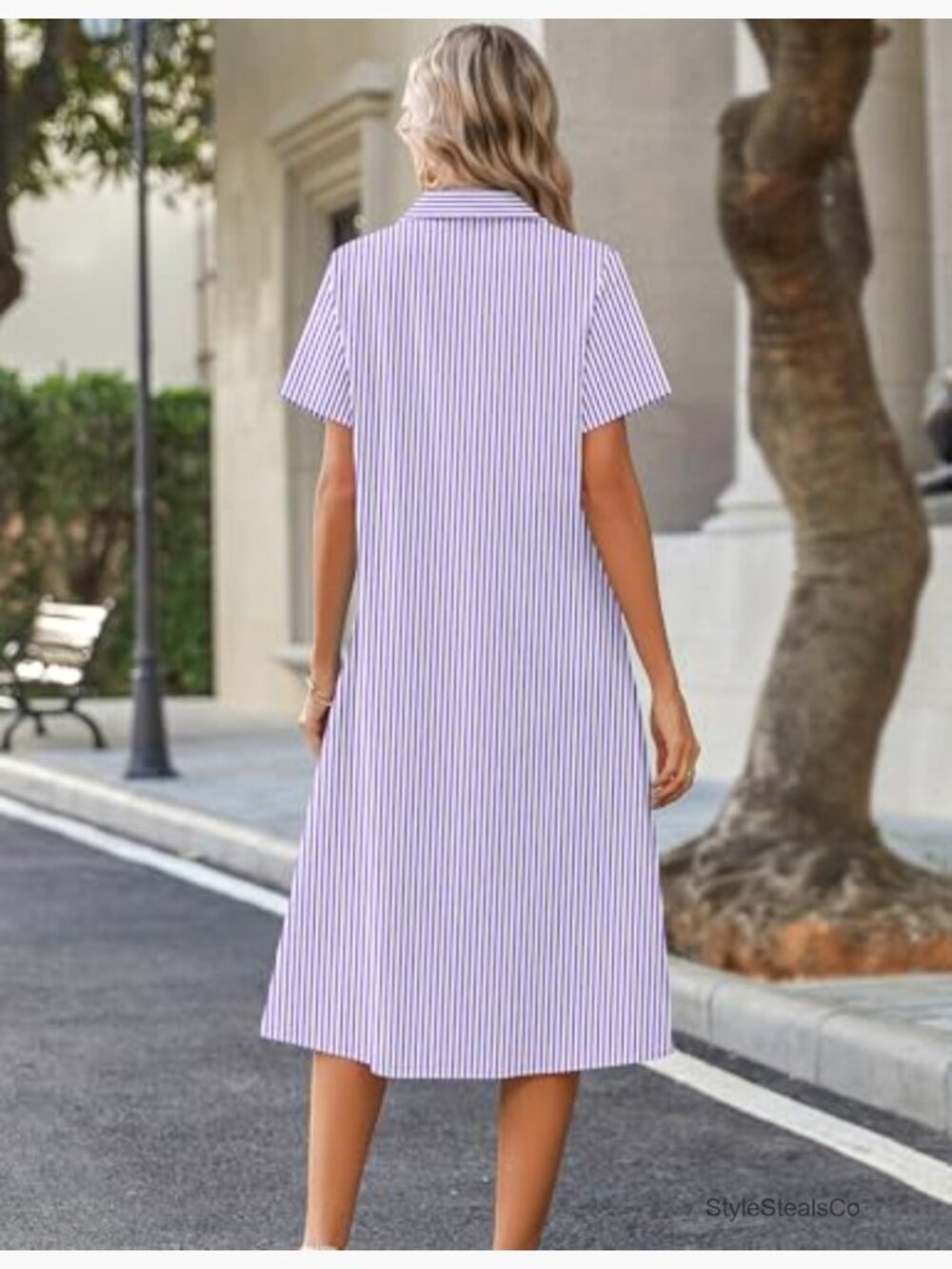 Summer Midi Button Down Shirt Dress A-Line Short Sleeve Beach Cover Up - Picture 6 of 7